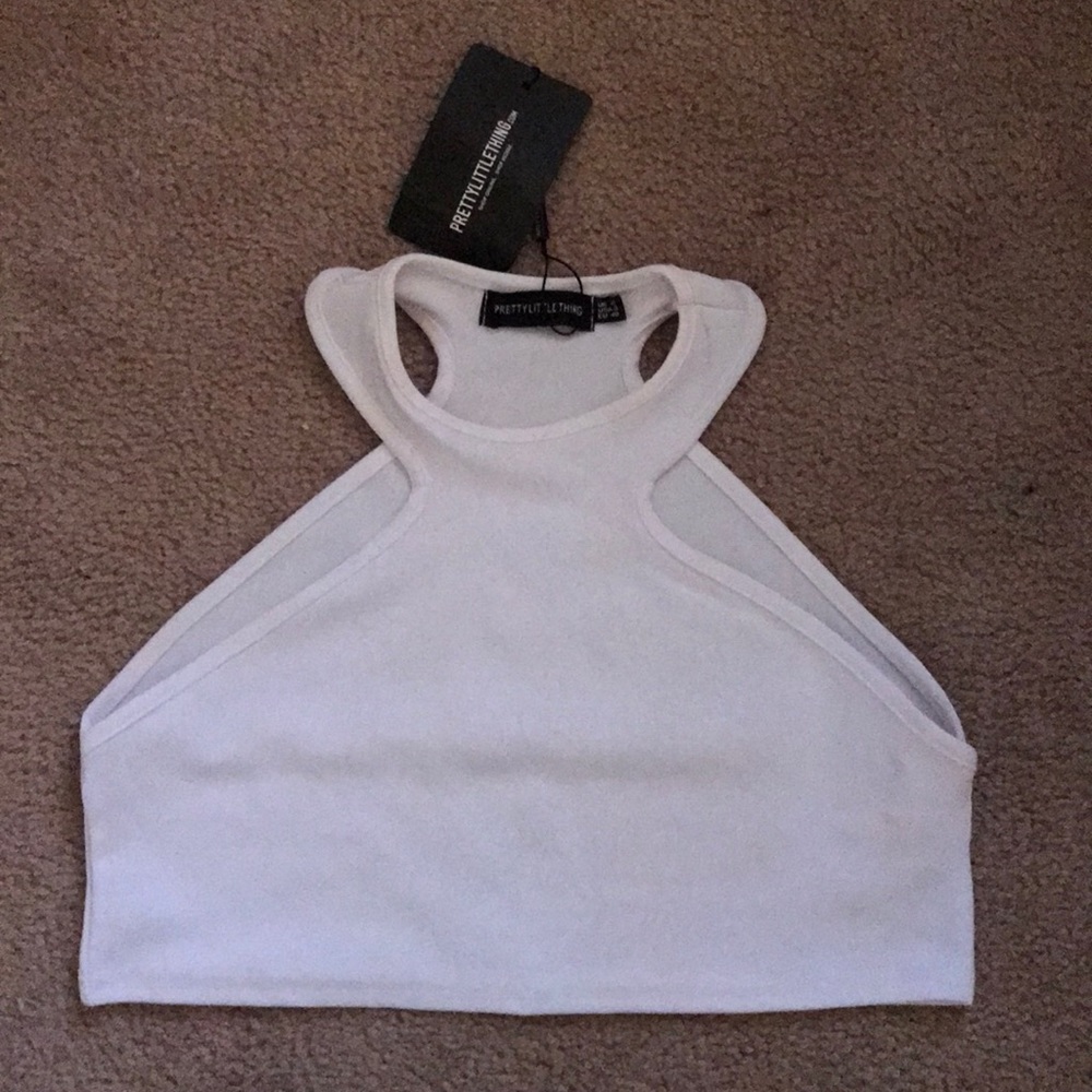 White Crepe Racer Neck Crop Top